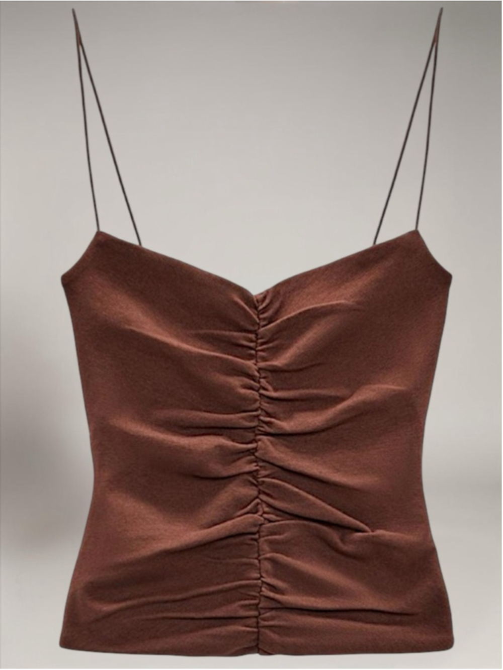 Zara Brown Ruched Spaghetti Strap Tank Top - Picture 10 of 10